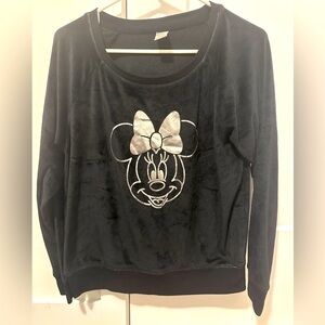 Disney Black Silver Mickey Mouse Velour Crewneck Sweater Size Large Women’s